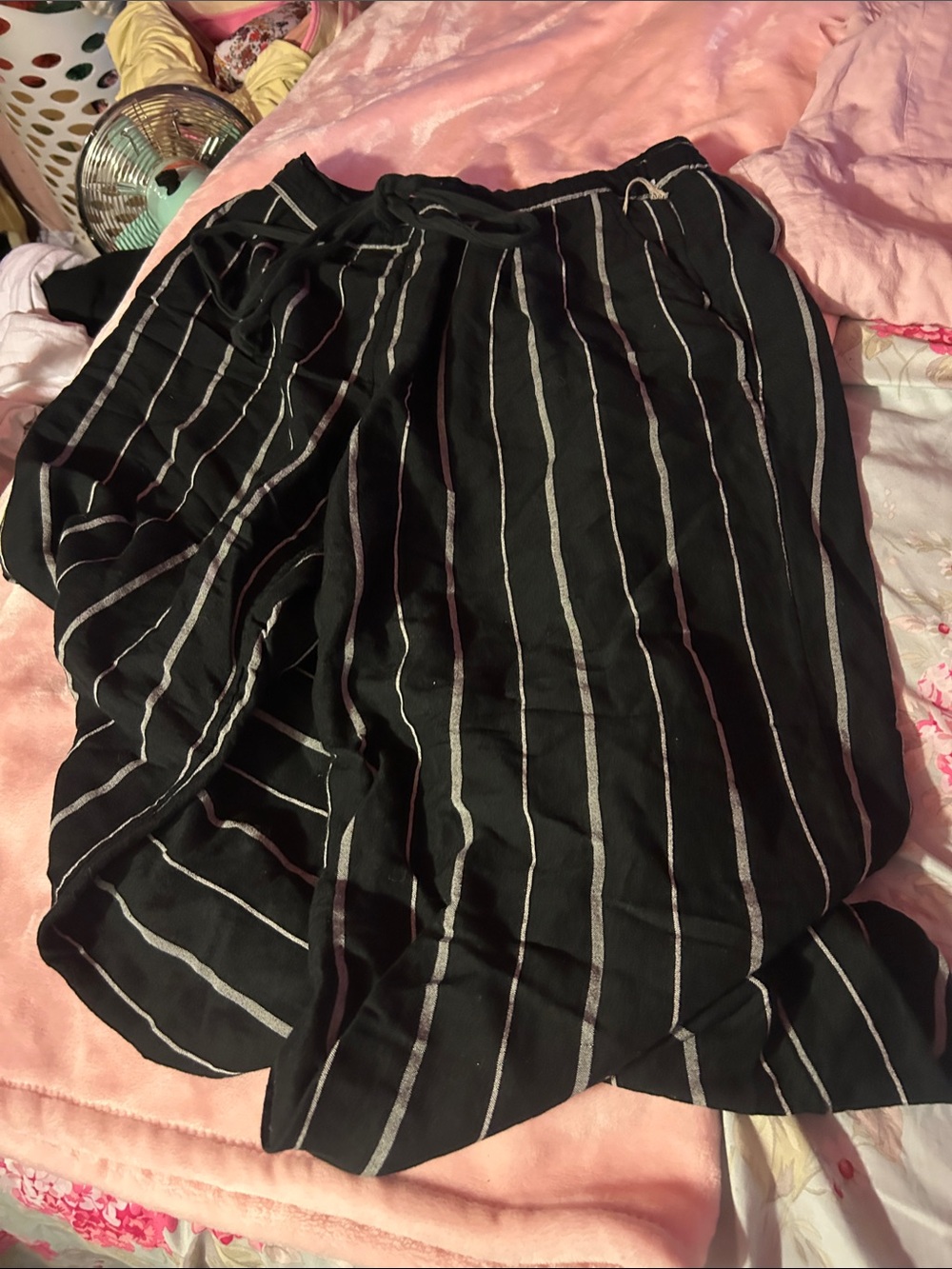 a new day Black Vertical-Strip Trousers